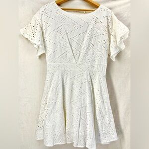 Ellison White Mini Fit And Flare Eyelet Dress W/Pockets Women Sz Med Spring